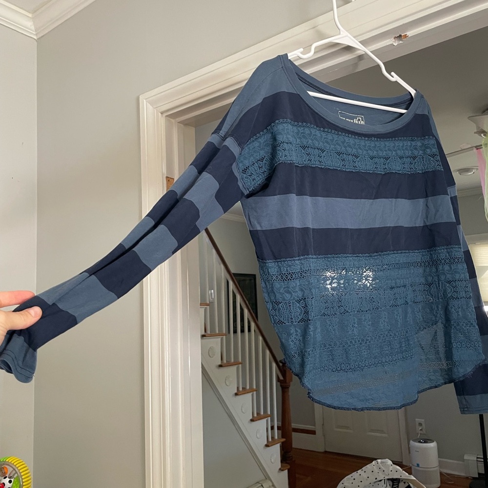 We The Free Navy and Blue Striped Long Sleeved Top